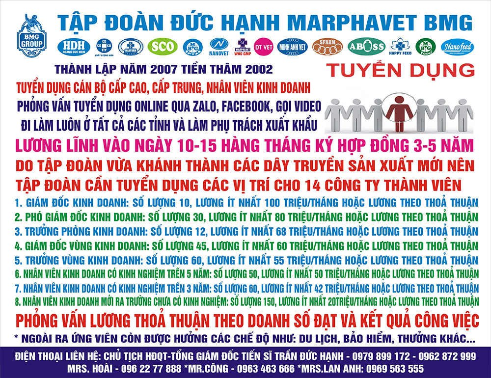 Tập đoàn Đức Hạnh Marphavet BMG tuyển dụng nhân sự năm 2026 - Tập đoàn Đức Hạnh Marphavet BMG - XEVIP.ICU