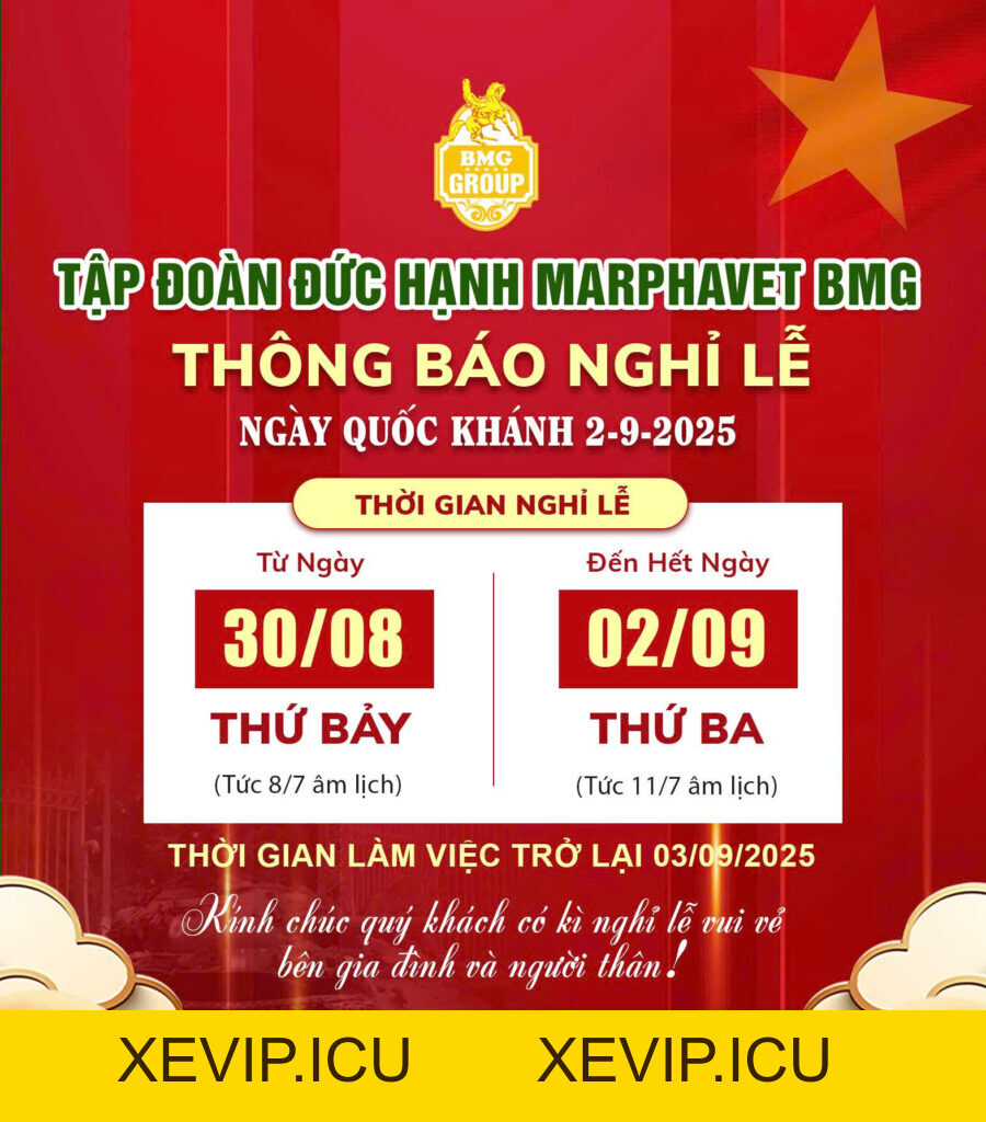 THÔNG BÁO LỊCH NGHỈ LỄ QUỐC KHÁNH 2/9/2026 - Tập đoàn Đức Hạnh Marphavet BMG - XEVIP.ICU